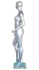 Metallic silver contemporary egg face female mannequin with right leg out pose, fiberglass construction, tempered glass base, and support rods - Image 8 of 0