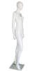 5'9" gloss white female egghead mannequin with raised right leg pose, fiberglass construction, and tempered glass base for apparel displays - Image 2 of 0