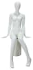 Matte white female seated mannequin with egghead design, fiberglass construction, and hands positioned to the side for apparel displays - Image 1 of 0