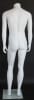 Matte white male headless mannequin with fiberglass construction, contemporary standing pose, tempered glass base, and calf support rod - Image 4 of 0