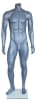 Grey male headless fiberglass mannequin with an athletic build, used for retail apparel display on a tempered glass base. - Image 1 of 0