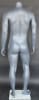 Grey male headless fiberglass mannequin with an athletic build, used for retail apparel display on a tempered glass base. - Image 4 of 0