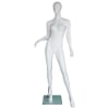 Matte white female fiberglass egghead mannequin with elbow-on-hip pose and tempered glass base for retail clothing display - Image 1 of 0