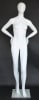 Matte white female egghead mannequin made of durable fiberglass, elegantly posed on a tempered glass base, ready for retail clothing display. - Image 1 of 0