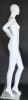 Matte white female egghead mannequin made of durable fiberglass, elegantly posed on a tempered glass base, ready for retail clothing display. - Image 4 of 0