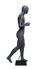 Sleek gray egghead female athletic mannequin made of fiberglass with a toned physique, standing confidently on a brushed metal square base with tempered glass, perfect for sportswear. - Image 4 of 0