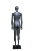 Sleek gray egghead female athletic mannequin made of fiberglass with a toned physique, standing confidently on a brushed metal square base with tempered glass, perfect for sportswear. - Image 5 of 0
