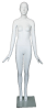 Full-size matte white abstract female egghead mannequin with hands flared out, featuring removable arms and standing on a round base with tempered glass, ideal for high-end fashion display. - Image 1 of 0