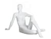 Matte white abstract female mannequin made of durable fiberglass, gracefully seated on the ground with hands in lap, perfect for elegant retail clothing presentation. - Image 1 of 0