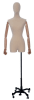 Sophisticated female dress form with flexible wooden arms and a sturdy metal base on wheels, designed for versatile and elegant clothing display. - Image 1 of 0
