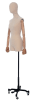 Sophisticated female dress form with flexible wooden arms and a sturdy metal base on wheels, designed for versatile and elegant clothing display. - Image 3 of 0