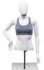 White plastic female upper torso countertop form with bent right arm, removable egghead, adjustable height, and square glass base - Image 1 of 0