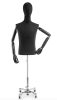 Black male canvas dress form with articulated arms head and chrome metal rolling base - Image 3 of 0