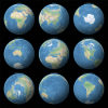 30x30 wall map featuring nine satellite perspectives of Earth, showing all continents, the North Pole, and Antarctica from space. - Image 1 of 0