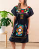 Knee Length Mexican Embroidered Pueblo Dress - Black - Image 1 of 0