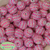 20mm Pink and White Stripe Rhinestone Bubblegum Beads - Image 2 of 0