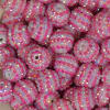 20mm Hot Pink and White Stripe Rhinestone Bubblegum Beads - Image 2 of 0