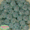 20mm Mint & Silver Stripe Rhinestone Bubblegum Beads Bulk - Image 1 of 0
