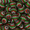 20mm Red, Green, Silver Stripe Rhinestone Bubblegum Beads Bulk - Image 2 of 0