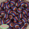 20mm Red, Silver, Blue Stripe Rhinestone Bubblegum Beads - Image 2 of 0
