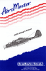 Aeromaster scale model decal of WW2 P-61 Black Widow in grayscale line art in a dive angle against white background with blue 1/3 from the bottom and waving red lines at 1/3 from top with aeromaster logo underneath. - Image 1 of 0