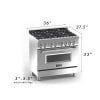 ZLINE 36" PROFESSIONAL STAINLESS STEEL 4.6 CU.FT. 6 GAS BURNER/ELECTRIC OVEN RANGE (RA36) - Image 3 of 0