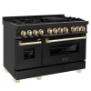 ZLINE Autograph Edition 48" 6.0 cu. ft. Dual Fuel Range with Gas Stove and Electric Oven in Black Stainless Steel with Gold Accents (RABZ-48-G) - Image 1 of 0