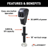 The Lippert Power Tongue Jack (part #285318) is an electric, A-frame trailer tongue jack with a 3,500 lb. lift capacity. It is designed for use on A-frame RVs, travel trailers, and utility trailers to make hitching and leveling easier. - Image 2 of 0