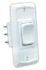 The JR Products 12835 Momentary-On/Off/Momentary-On Switch, a white double-pole double-throw (DPDT) rocker switch designed for 12-volt systems, often used in RV and marine applications. - Image 1 of 0
