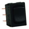 The JR Products 13725  Mini Switch is Mom-On/Off/Mom-On Switch in black, a single pole double throw (SPDT) switch suitable for 12V applications and more. It can be purchased from various online retailers specializing in RV and trailer parts. - Image 1 of 0