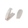 The RV Designer E211 Rounded Baggage Catch, a spring-loaded white plastic door catch designed to hold RV baggage or compartment doors open. It is sold in a 2-pack and includes mounting hardware. - Image 2 of 0