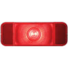 The Optronics RVST60S is a low-profile, surface-mount combination stop/turn/tail light designed for the passenger side of an RV or trailer, featuring a white base and a red lens. It uses a replaceable incandescent bulb (model #1157). - Image 1 of 0