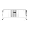 Orange 8.5ft powder coated steel crowd control barricade with flat feet and 21 upright risers, demonstrating high-visibility safety design. - Image 1 of 0