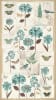 En Bleu Panel by Katie Pertiet shows a vintage looking quilt panel in the style of old world botanical prints from the 19th century with motifs of butterflies, blossoms and birds in shades of turquoise, caramel, chocolate and cream. - Image 1 of 0