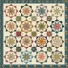 Eldon  Dahlia Quilt Pattern by Edyta Sitar, Laundry Basket Quilts shows a pieced quilt, in muted colors of teals, blues,  plums, golds, reds and beige. - Image 1 of 0