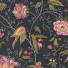 This fabric has a graceful pink and red floral motif on a black ground. - Image 1 of 0
