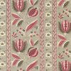 This fabric features a roche ground and a narrow border stripe in shades of neutrals and red. - Image 2 of 0