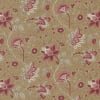 This fabric features a tan ground and features an overall design of leaves in shades of neutral and  red with leaves in a Jacobean design. - Image 2 of 0
