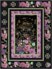 Artist's View Quilt Kit (TOP)  by Sweet Tea Girls shows a pretty black, lavendar and green quilt made from a panel showing Asian styled flowers on a black background. - Image 1 of 0