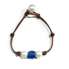 photo of Wendy Mignot Coastline Daisy Freshwater Pearl and Leather Bracelet with Royal Blue Glass Bead - Image 1 of 0