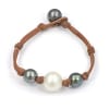 photo of Wendy Mignot Three South Sea White Pearl and Tahitian Pearl and Leather Bracelet - Image 1 of 0
