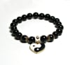 SB-113-STONE 8mm ROUND BEAD BRACELET IN BLACK &  WHITE  YIN  YANG DESIGN-7 1/2" - Image 2 of 0