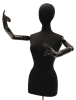 Female dress form in black jersey fabric with beachwood-colored flexible arms and a height-adjustable chrome rolling caster base. - Image 1 of 0