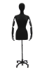 Female dress form in black jersey fabric with beachwood-colored flexible arms and a height-adjustable chrome rolling caster base. - Image 2 of 0