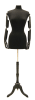 Female dress form in black jersey fabric with beachwood-colored flexible arms and a height-adjustable chrome rolling caster base. - Image 4 of 0