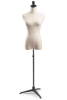 Female display dress form with natural canvas torso on metal tripod base - adjustable retail mannequin for boutiques and designers - Image 1 of 0