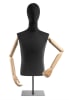Male display dress form with bronze canvas torso on metal countertop base adjustable retail mannequin for boutiques and designers - Image 1 of 0
