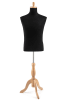 Male display dress form with natural canvas torso on wooden tripod base adjustable retail mannequin for boutiques and designers - Image 1 of 0