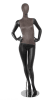 Distressed leather-like mixed fabric female mannequin in matte black with hands-on-hip pose from Zing Display. Ideal for displaying designer clothing and accessories in boutiques, fashion stores, and retail showrooms. - Image 1 of 0