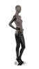 Distressed leather-like mixed fabric female mannequin in matte black with hands-on-hip pose from Zing Display. Ideal for displaying designer clothing and accessories in boutiques, fashion stores, and retail showrooms. - Image 5 of 0